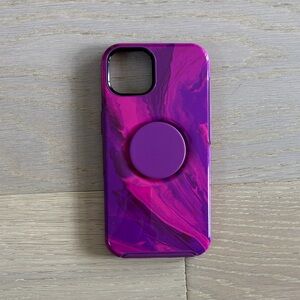 iPhone 13 Purple Marble Phone Case with pop socket attached
